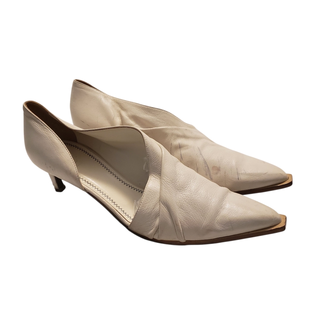 Tibi Italian Leather Bootie Kitten Heels Color Cream Size 39-8.5